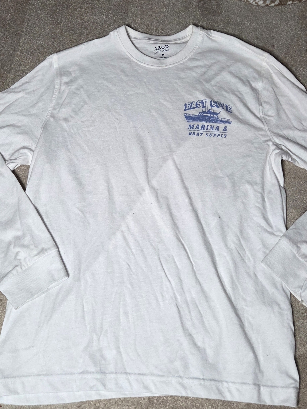 Izod White Long-Sleeve Crewneck with Light Blue Marina Graphic